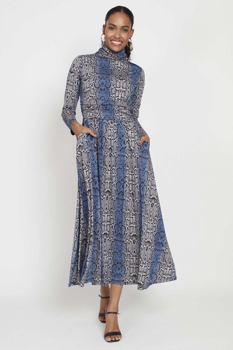 LAUREN MAXI DRESS SNAKE BLUE GREY PRINT