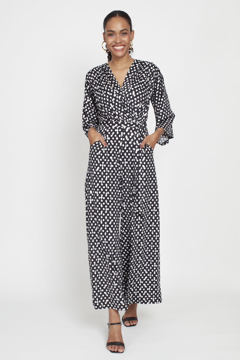 LAURIE JUMPSUIT POLKA METALLIC BLACK DOT