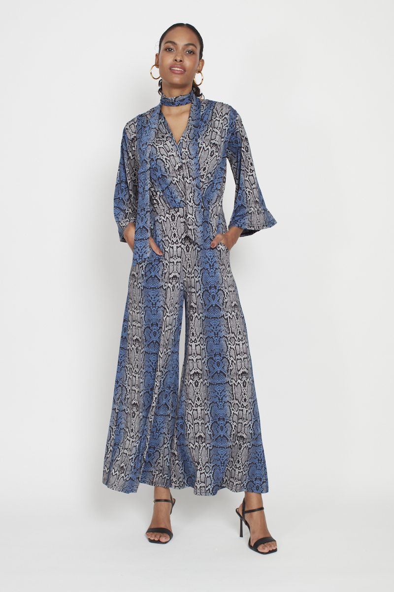 LAURIE JUMPSUIT SNAKE BLUE GREY PRINT