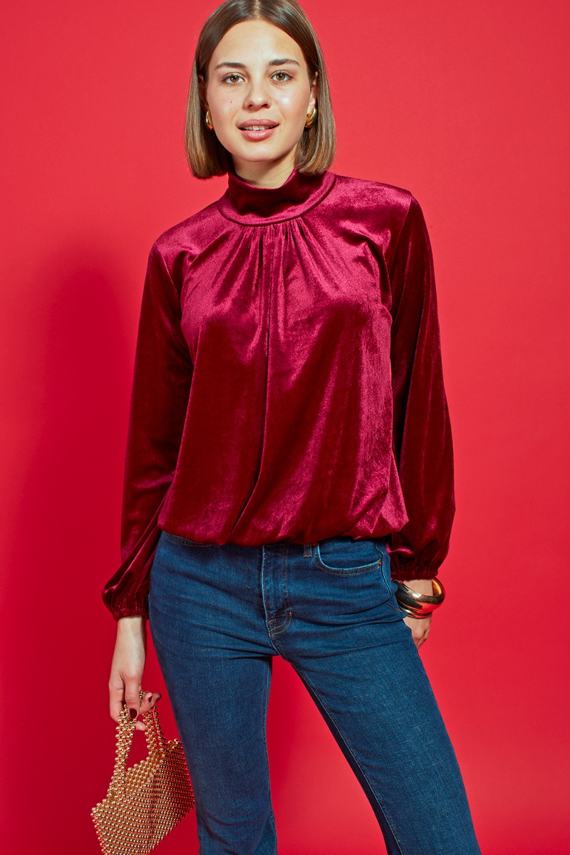 AMBER TOP VELVET BORDEAUX PRINT