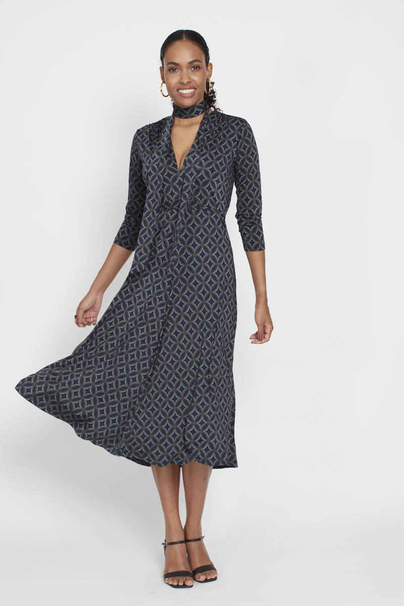 AMY DRESS GEO GREEN PRINT