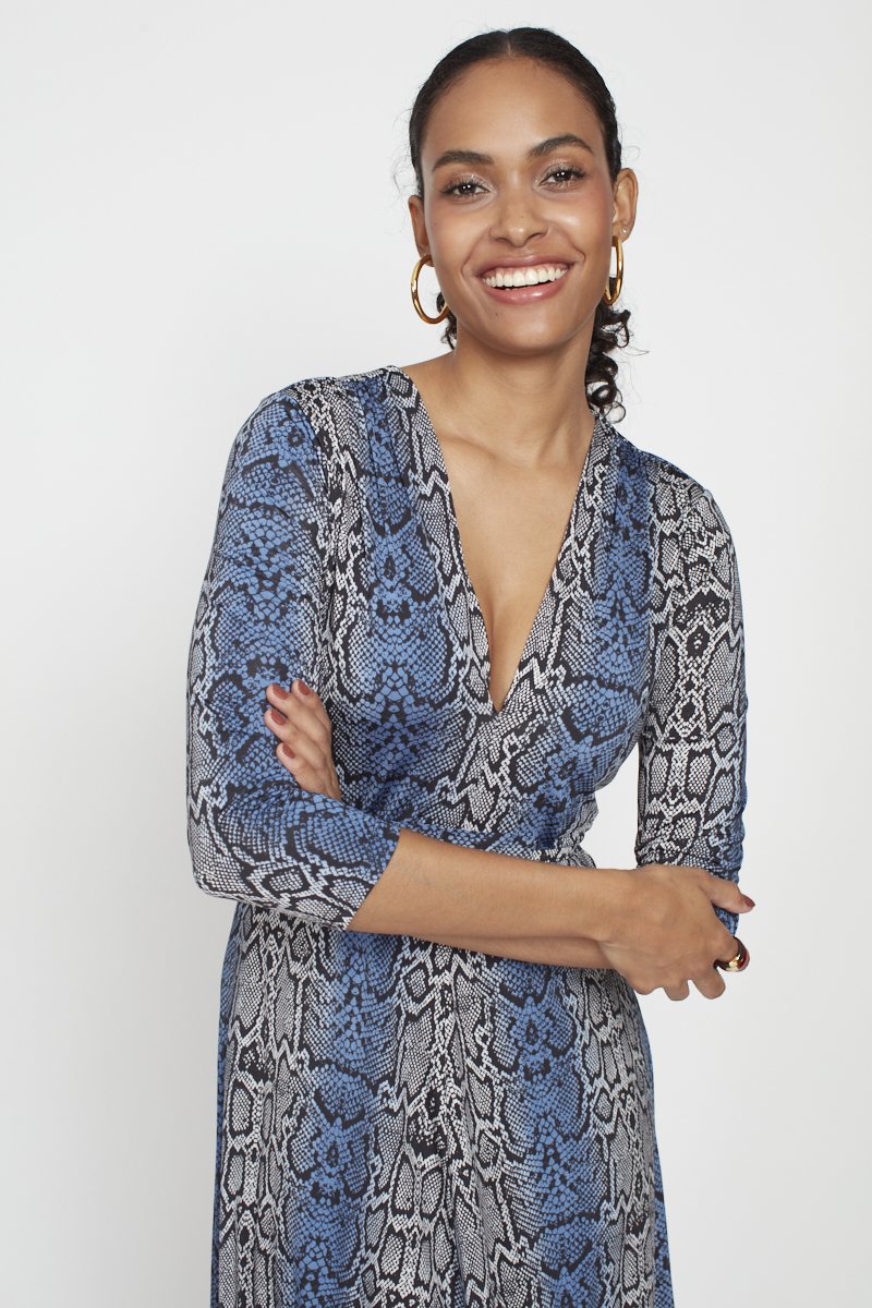 AMY DRESS SNAKE BLUE GREY PRINT