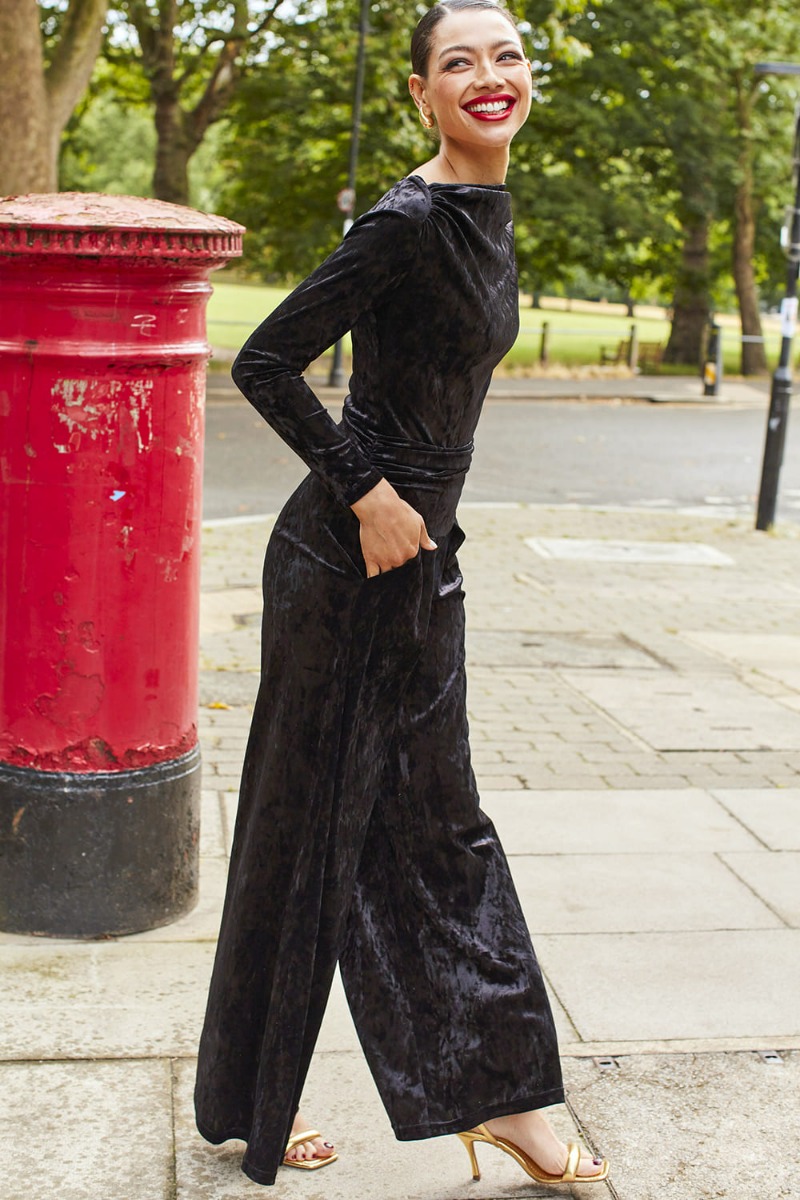 AVA JUMPSUIT VELVET BLACK PRINT