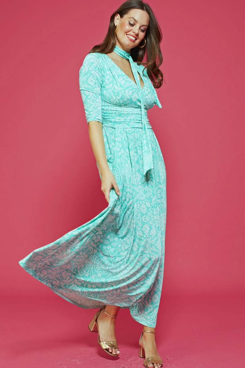 CRAWFORD MAXI DRESS ELBA AQUA PRINT