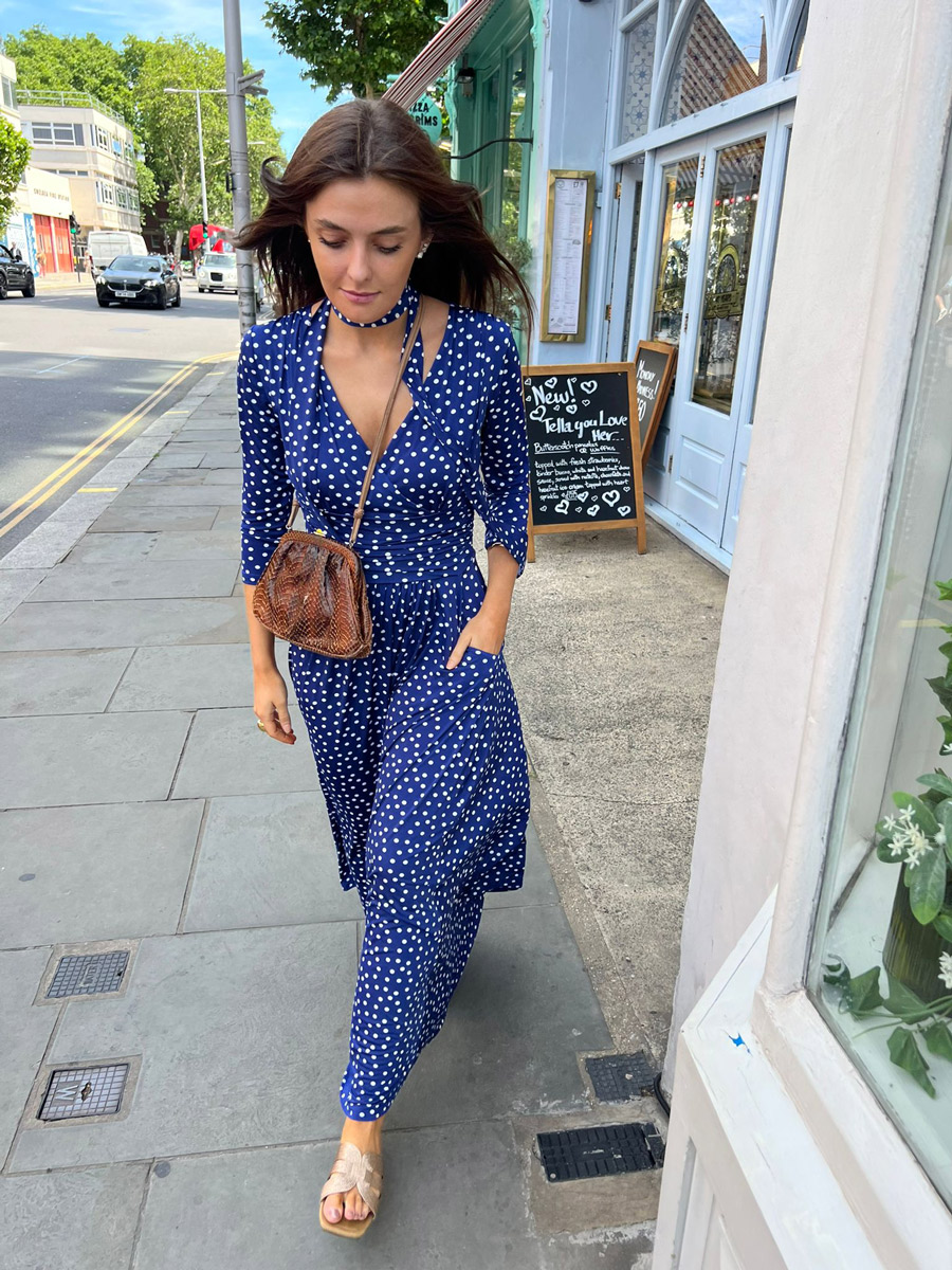 CRAWFORD DRESS SMALL POLKA DOT BLUE NAVY