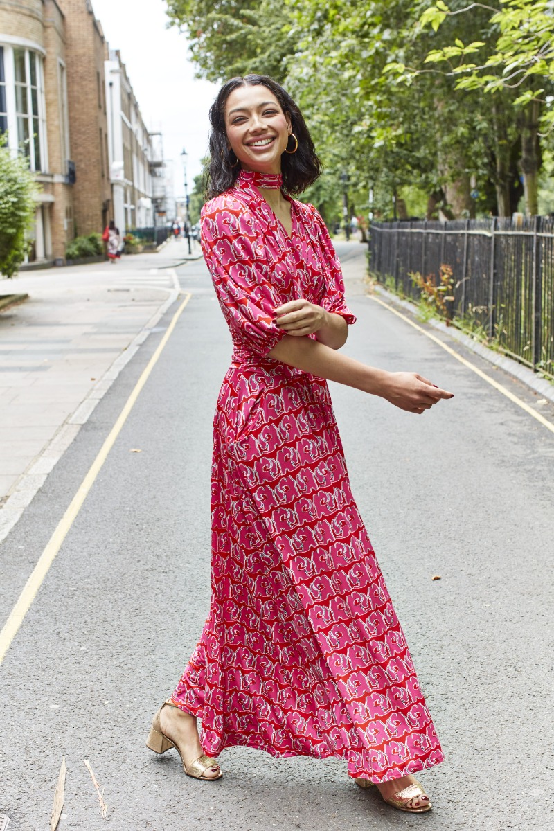 Pink and red maxi dress best sale