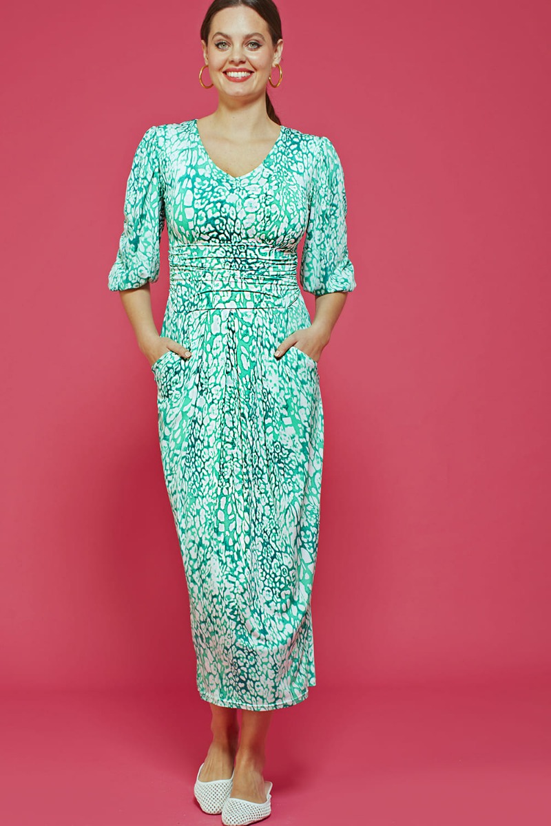 ESME MIDI DRESS LIZ GREEN PRINT
