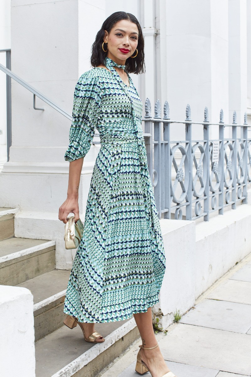 ESME MIDI DRESS BALEAR GREEN PRINT