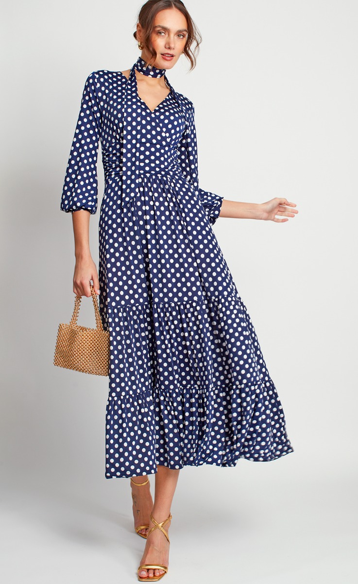 FAYE MAXI DRESS POLKA DOT NAVY PRINT