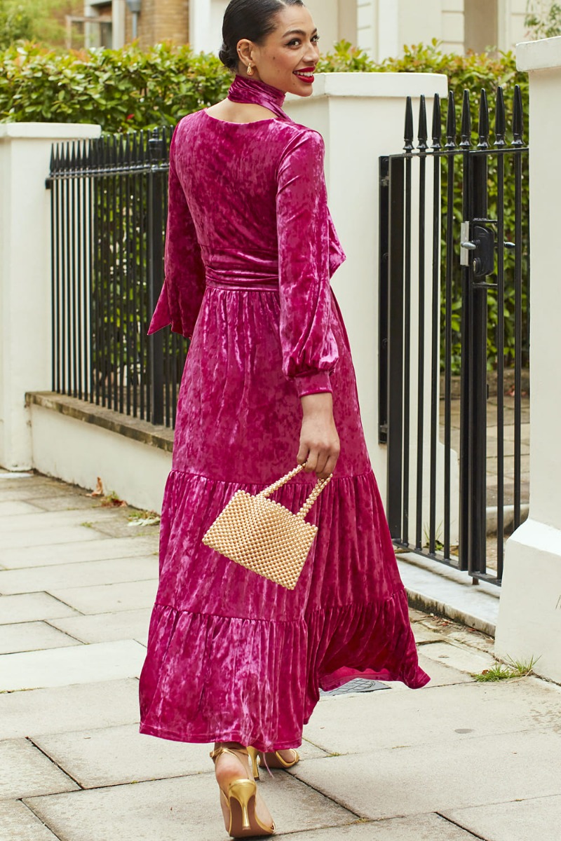 FAYE MAXI DRESS VELVET PINK PRINT