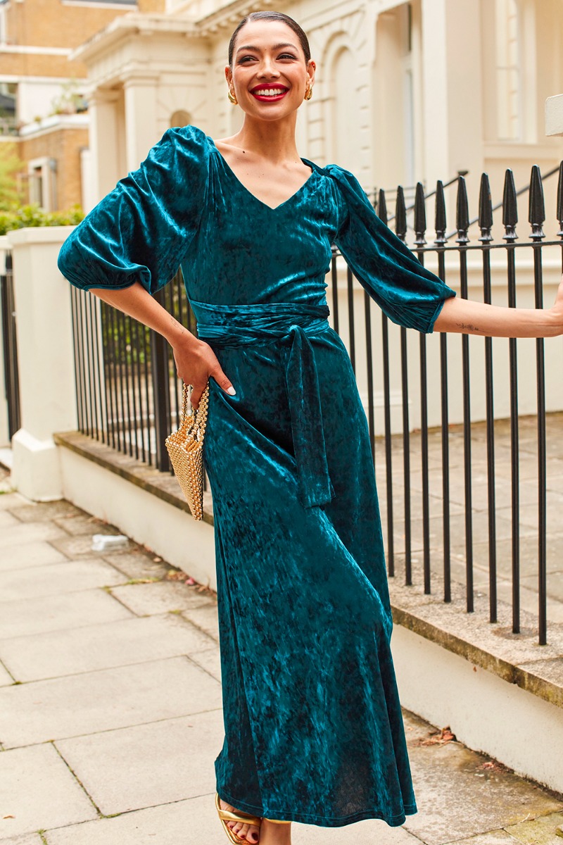 GRACE MAXI DRESS VELVET TEAL PRINT