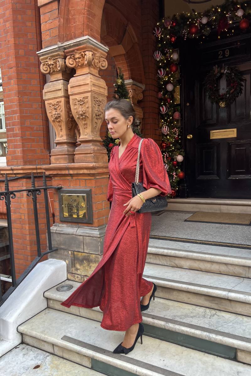 ELLA MIDI DRESS METALLIC RED