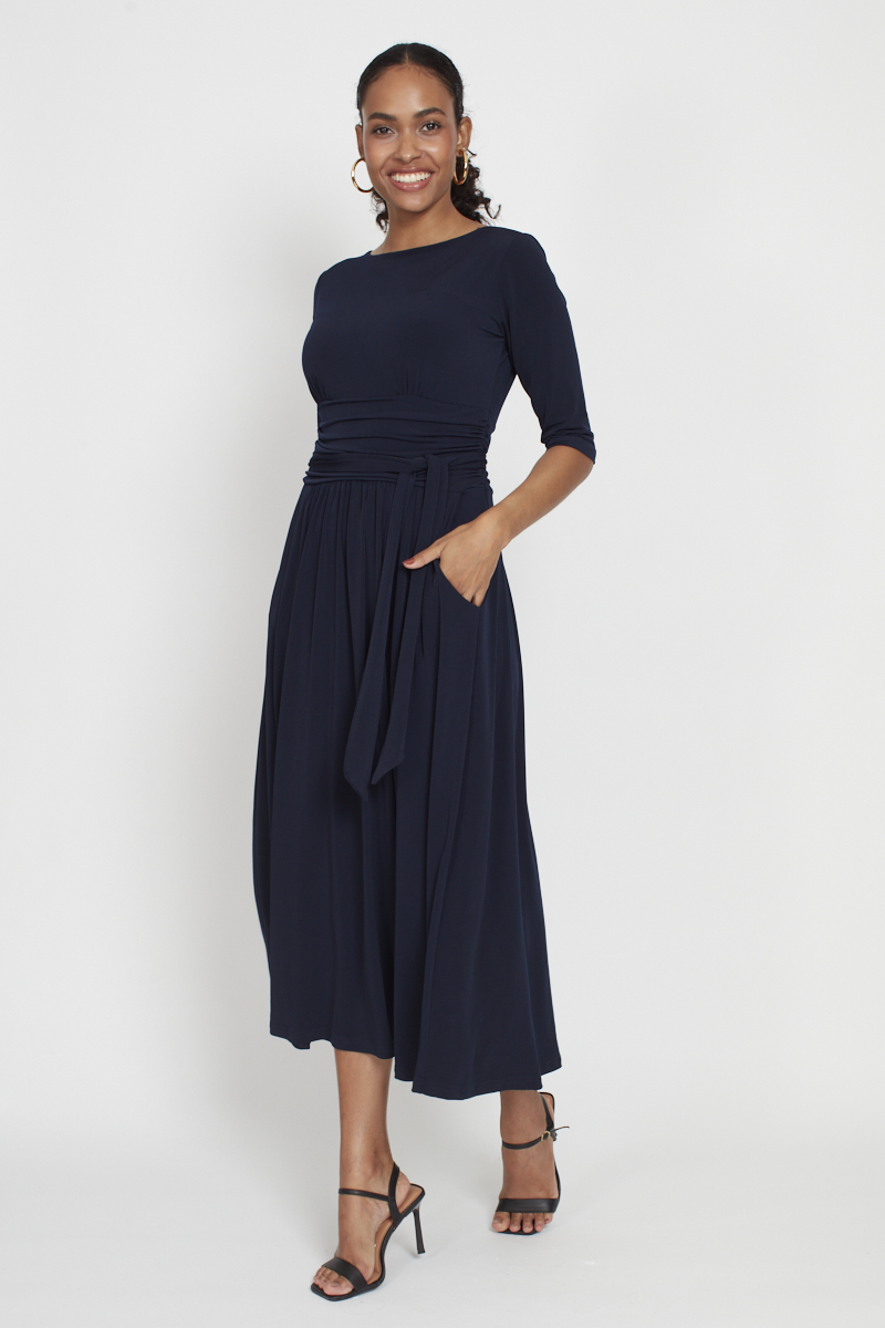 JONI DEMI SLV DRESS NAVY BLOCK 