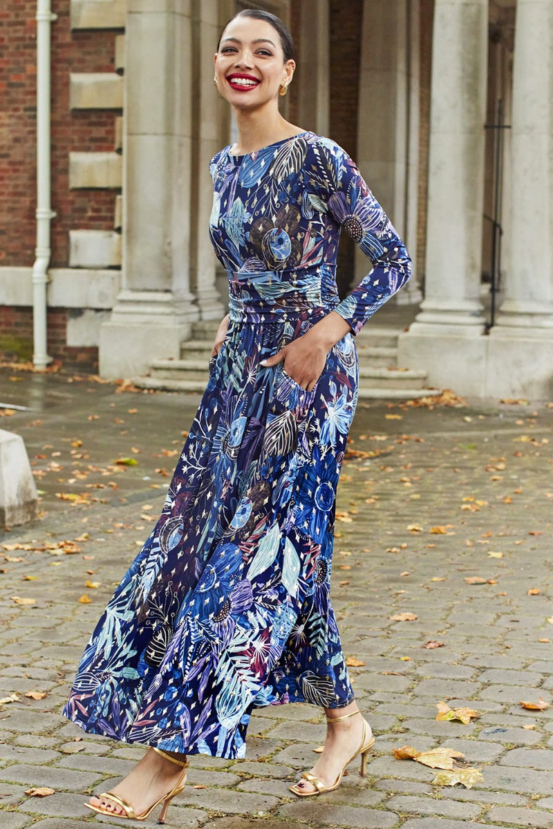 Blue and gold maxi dress online