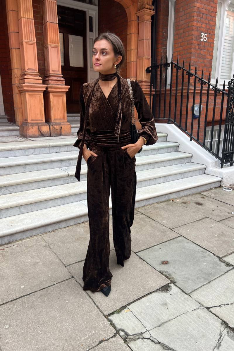 SHARON JUMPSUIT BROWN VELVET