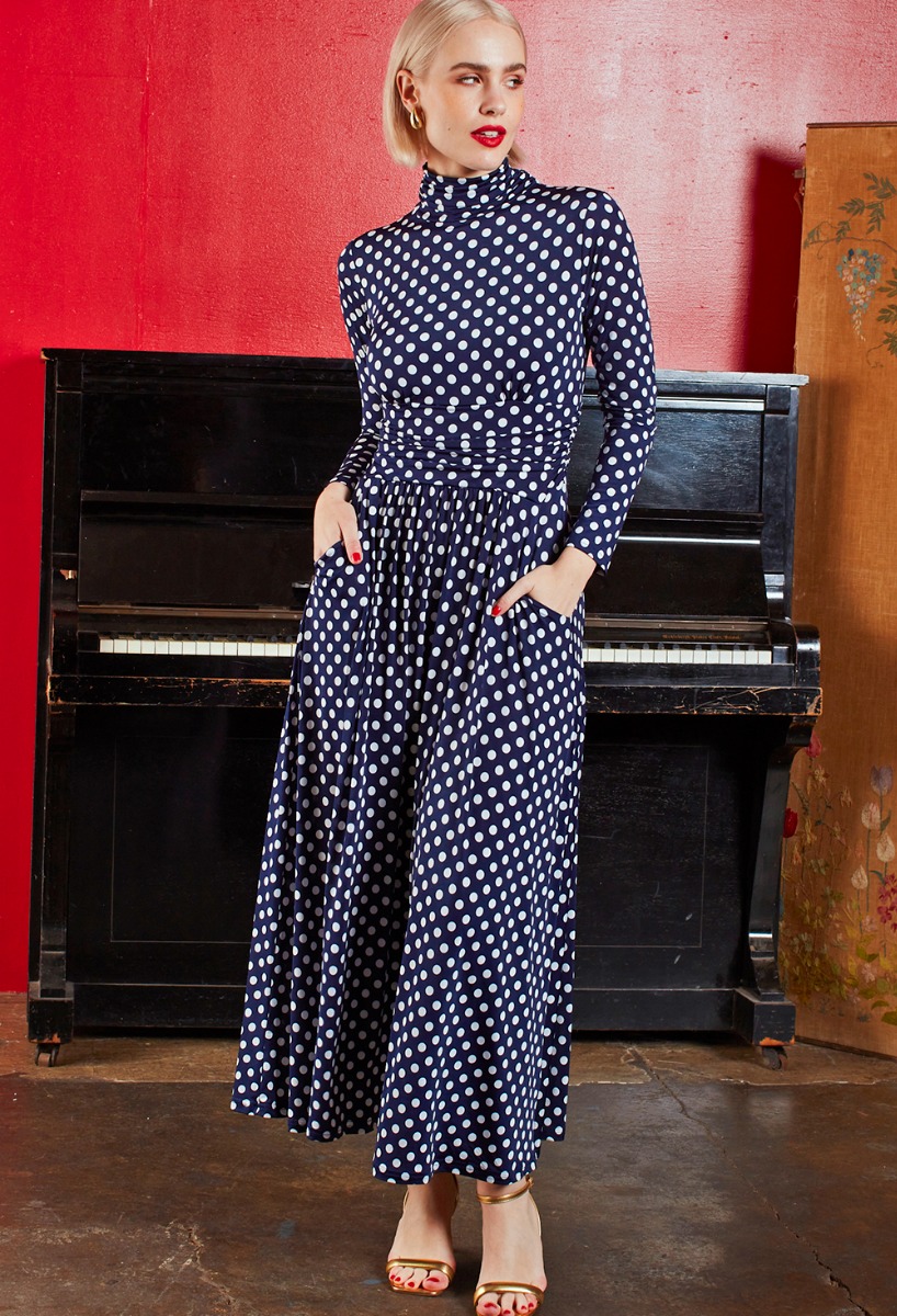 LAUREN MAXI DRESS POLKA DOT NAVY PRINT