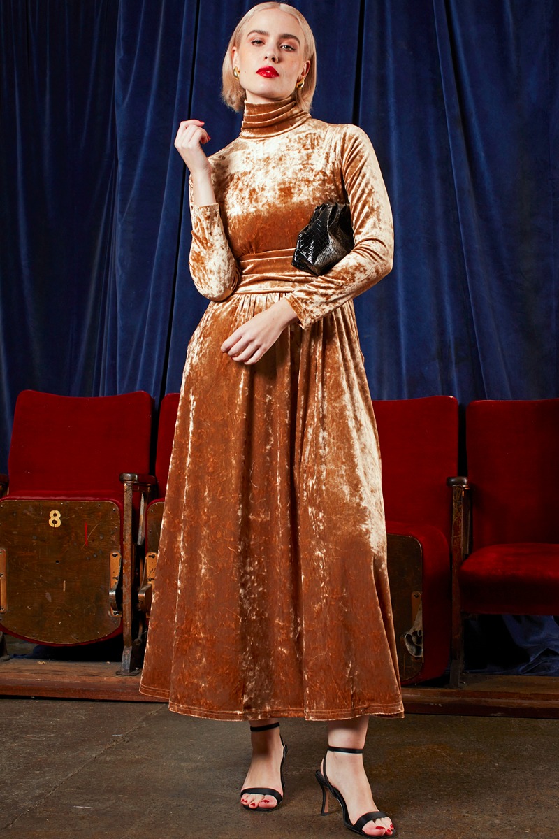 LAUREN MAXI DRESS VELVET GOLD PRINT