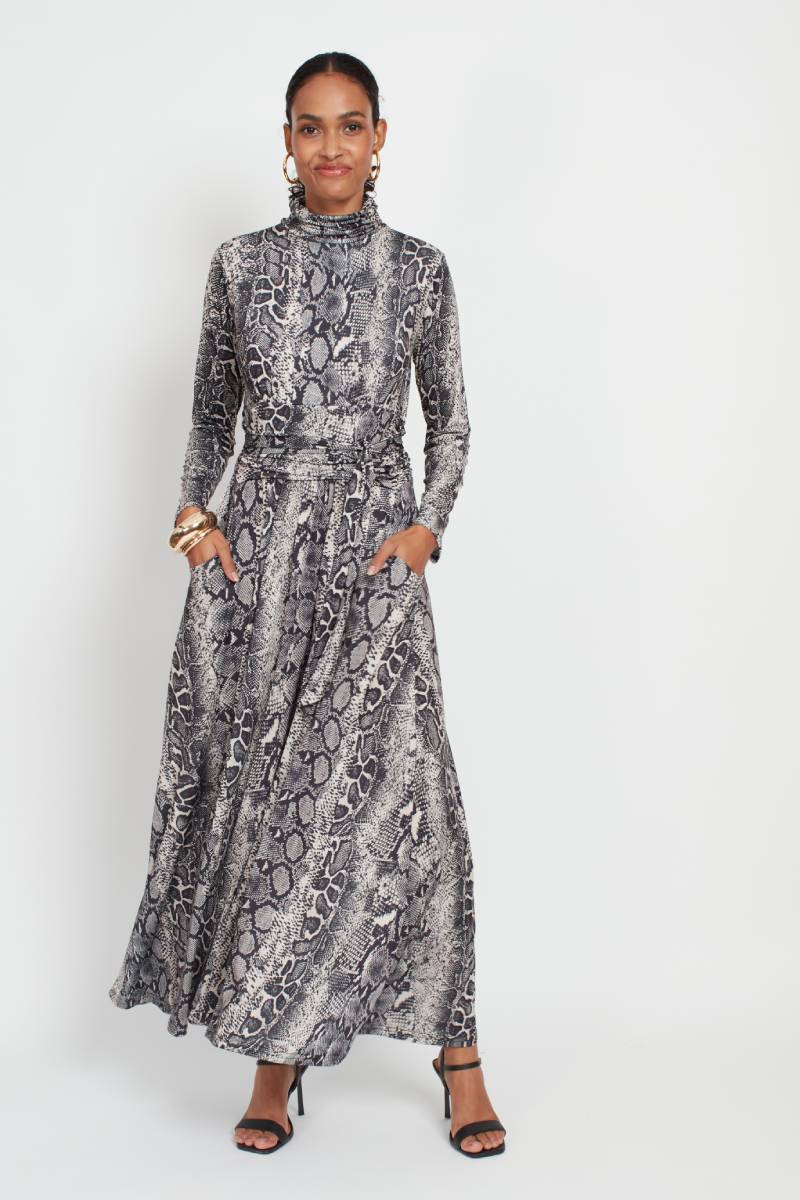 LAUREN MAXI DRESS SNAKE GREY PRINT