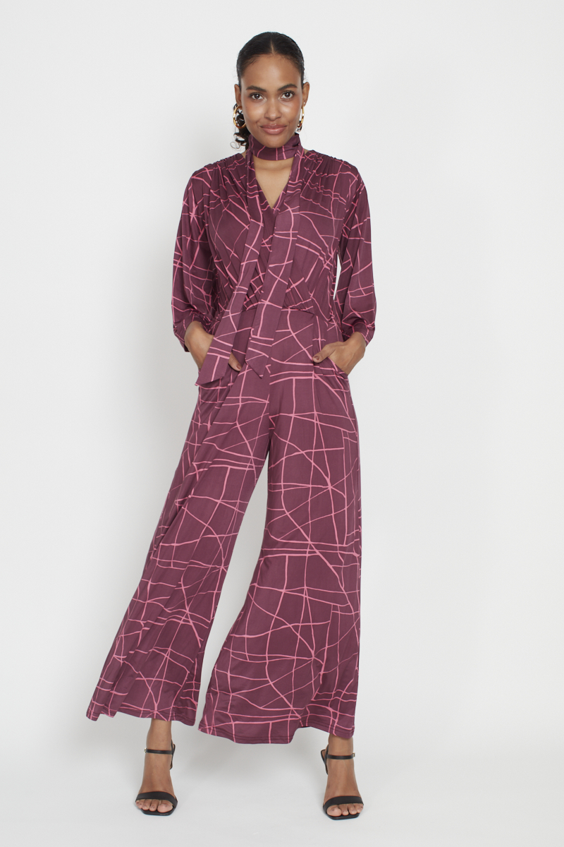 LAURIE JUMPSUIT ABSTRACT PINK BORDEAUX