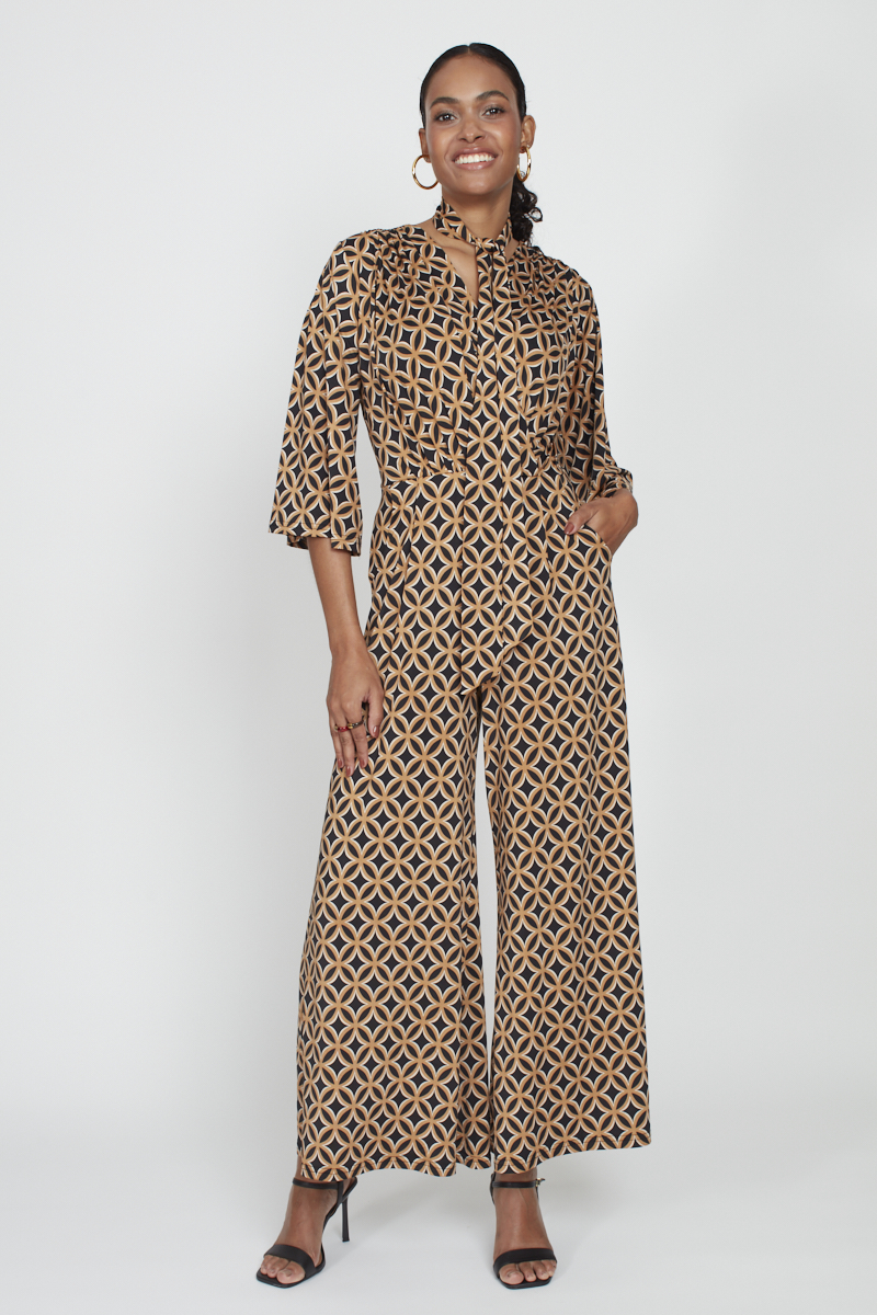 LAURIE JUMPSUIT GEO BROWN PRINT
