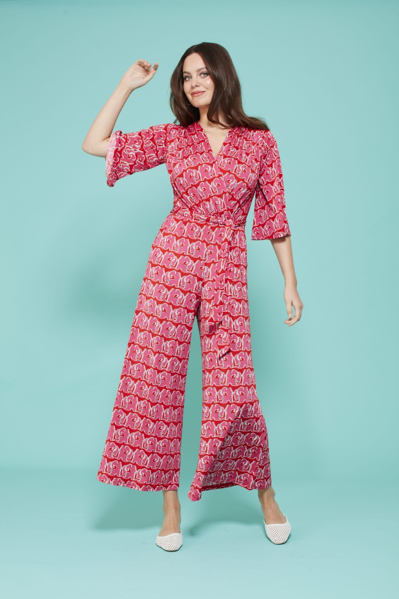 LAURIE JUMPSUIT TINOS PINK RED PRINT