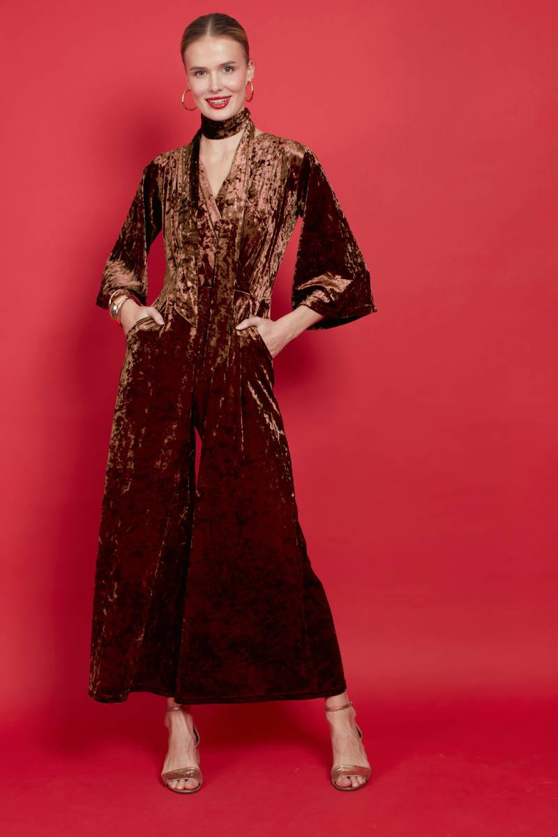 LAURIE JUMPSUIT BROWN VELVET
