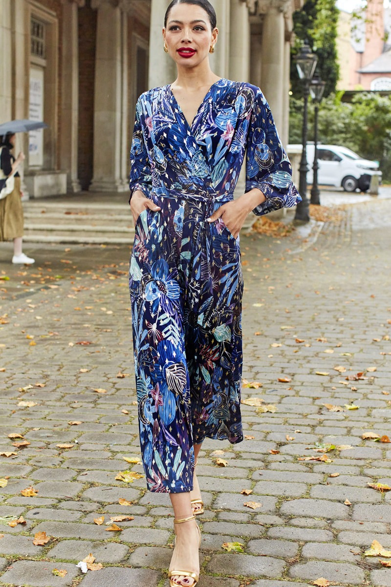LAURIE JUMPSUIT MOONLIGHT BLUE GOLD PRINT