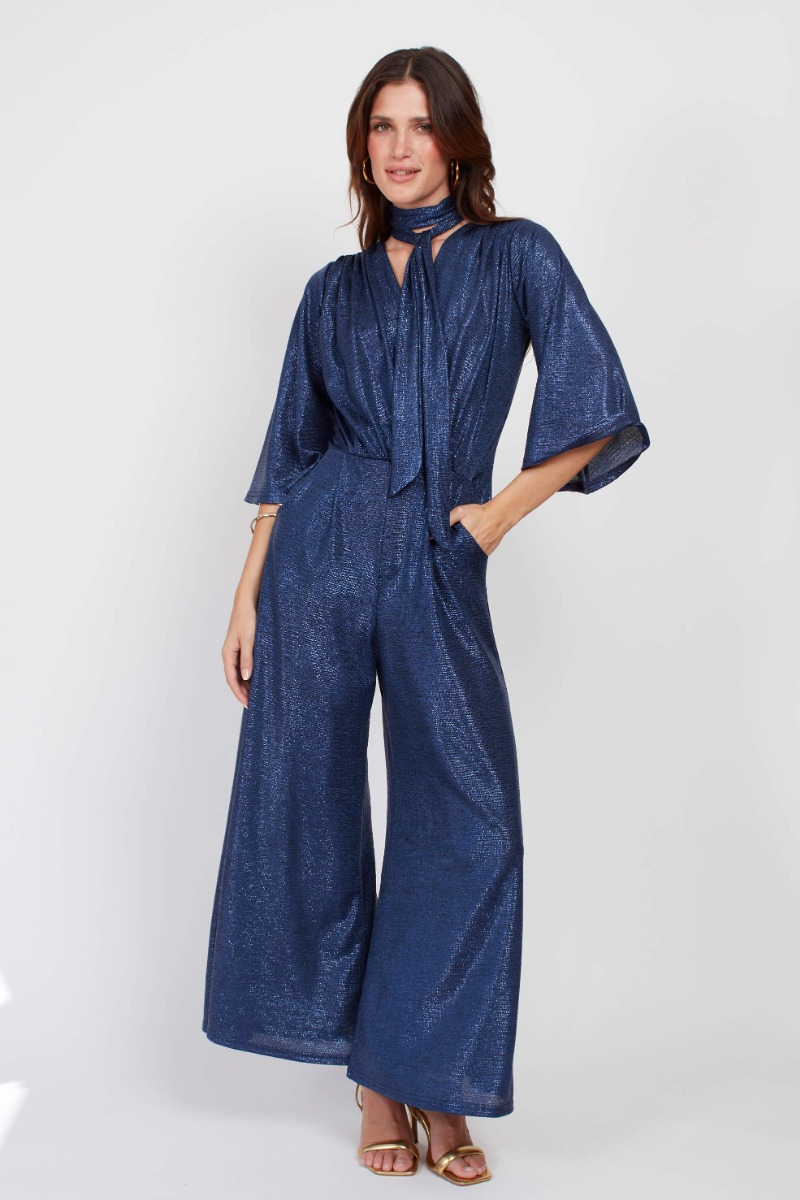 LAURIE JUMPSUIT METALLIC BLUE PRINT