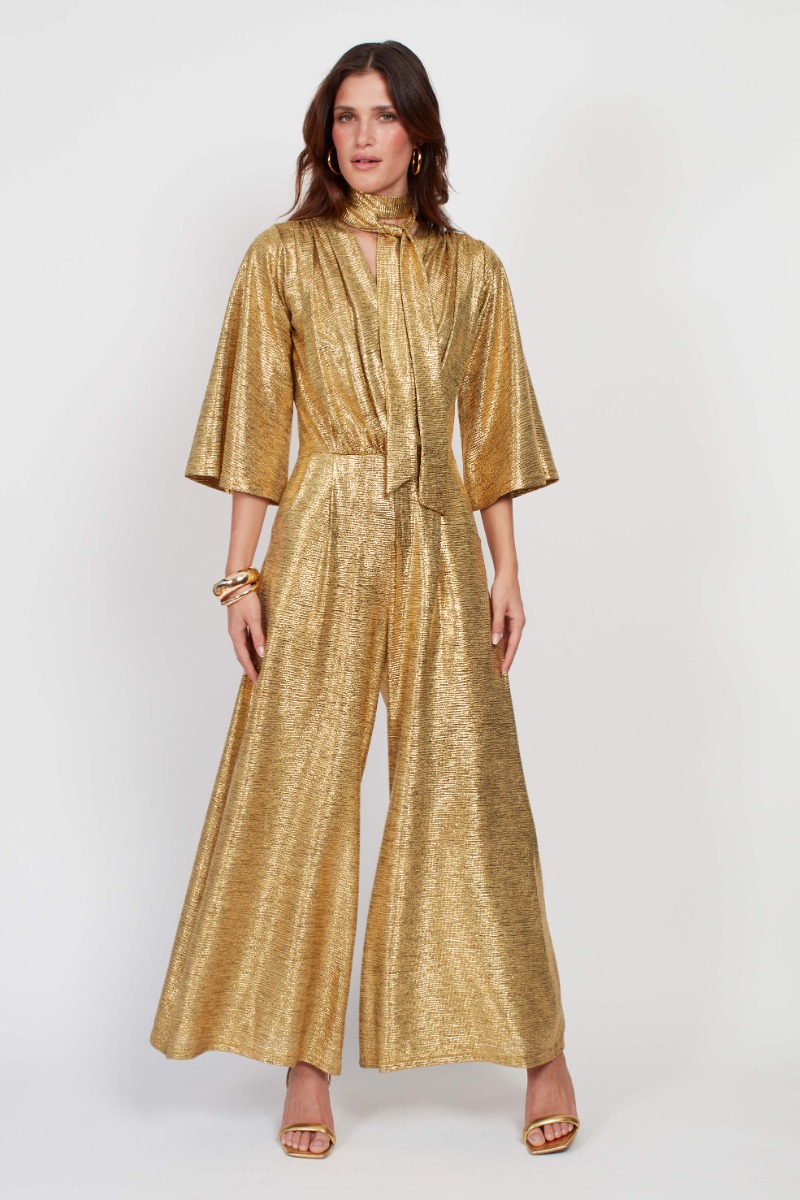 LAURIE JUMPSUIT METALLIC GOLD PRINT