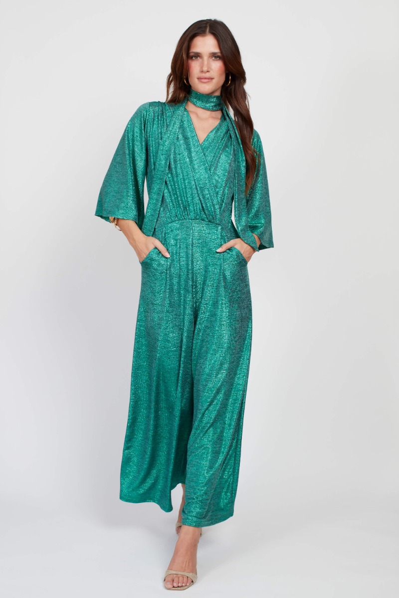 LAURIE JUMPSUIT METALLIC EMERALD GREEN