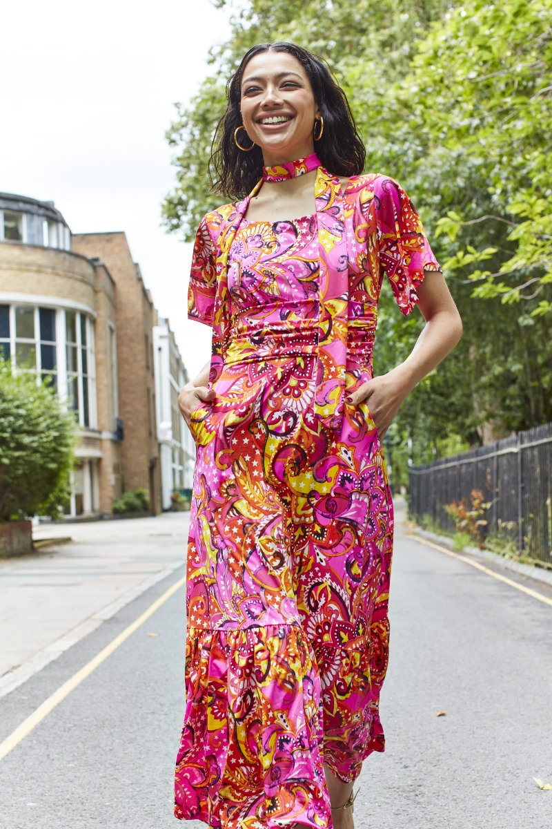 neon print maxi dress Silk Wrap Slip Maxi Dress