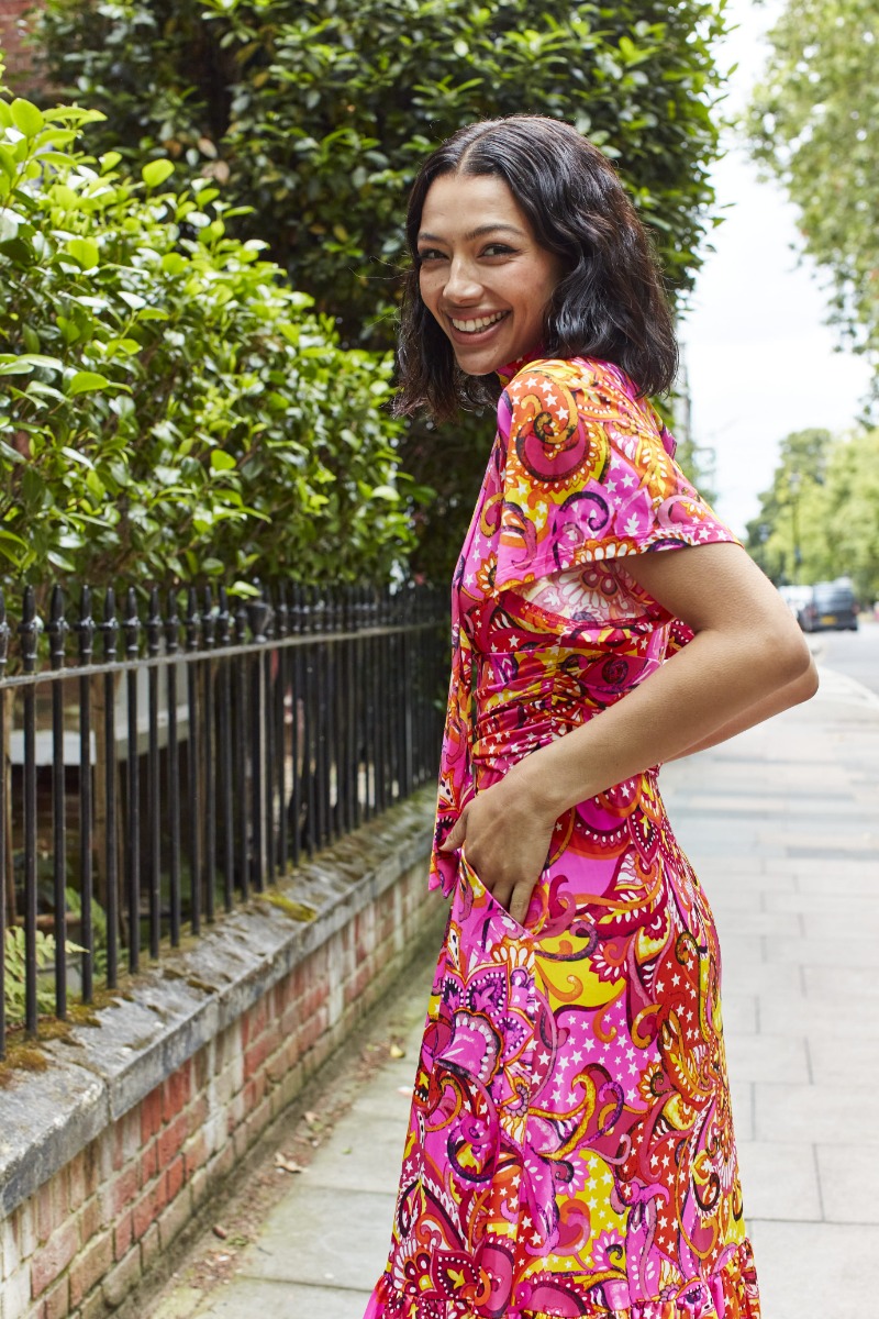 Pink paisley maxi dress sale