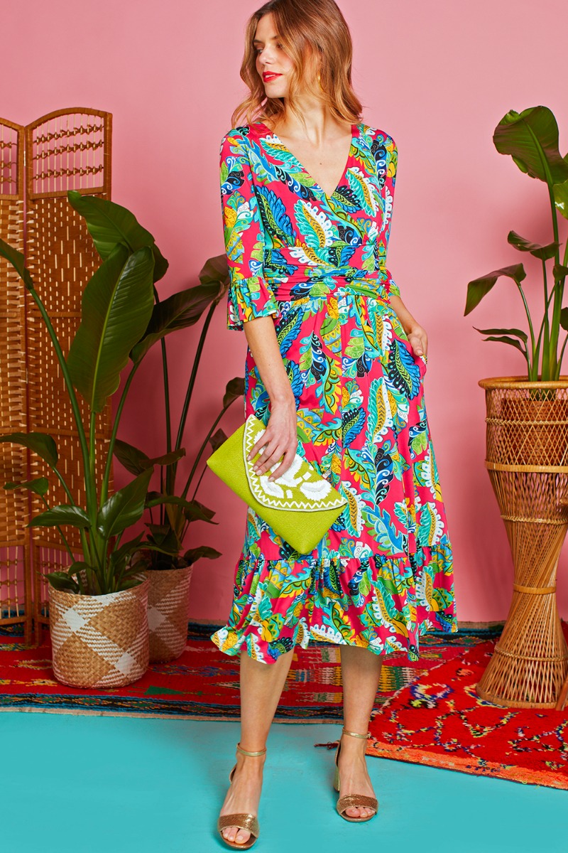 LESLIE MIDI DRESS LEAF PINK