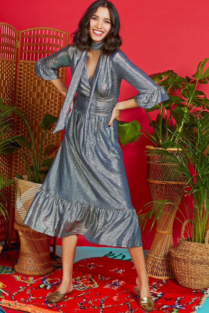 Navy metallic sale dress