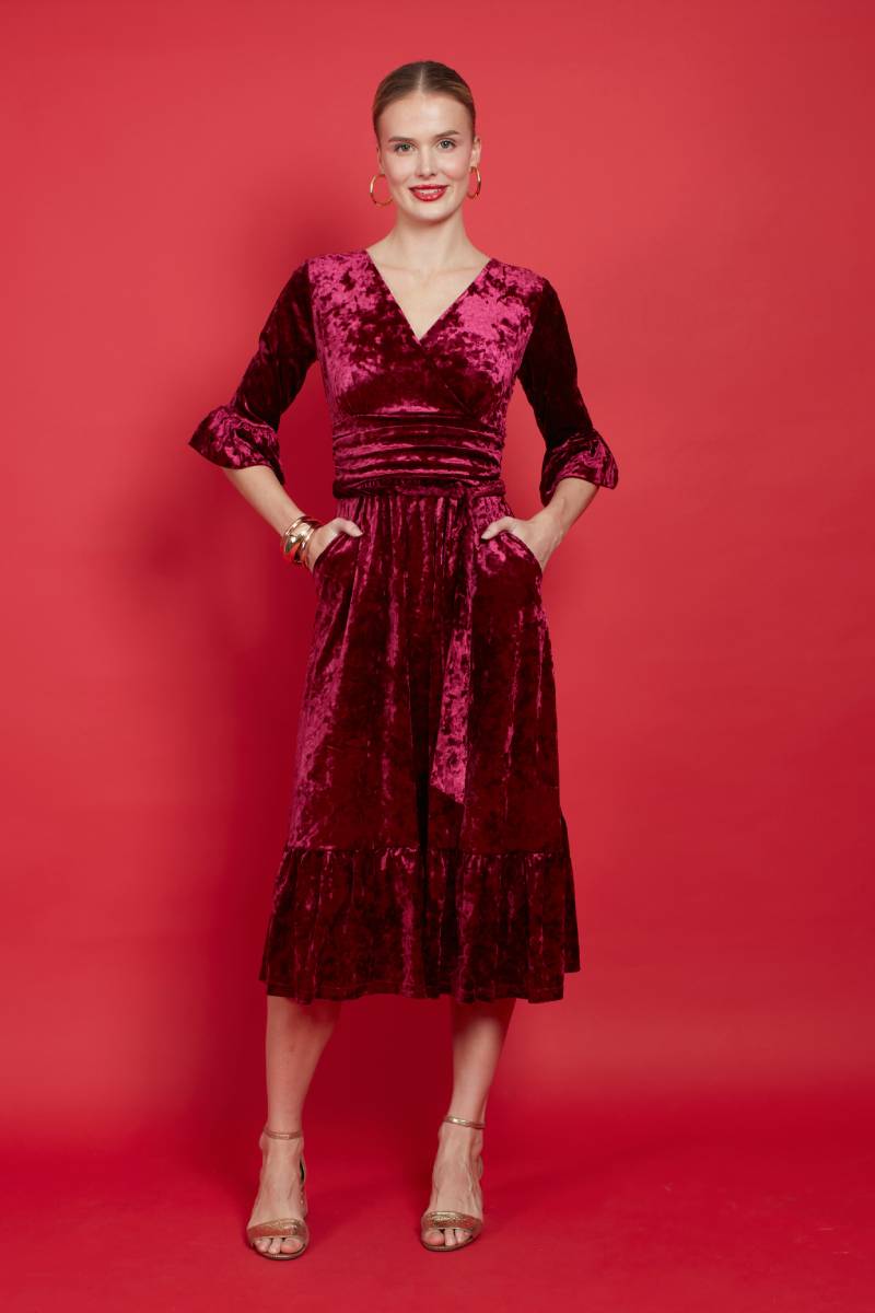 LESLIE MIDI DRESS BORDEAUX VELVET