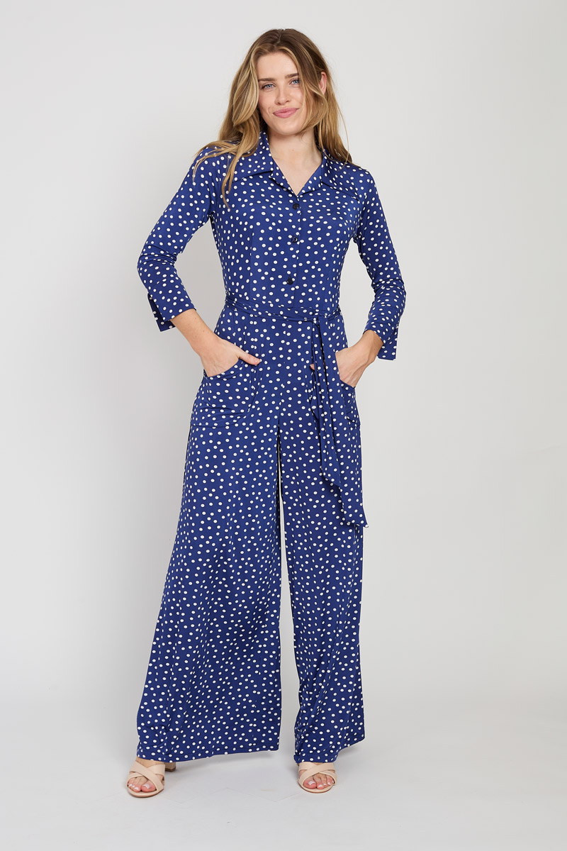 PHOENIX JUMPSUIT POLKA DOT NAVY BLUE
