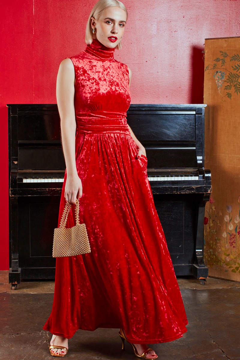 PIA MAXI DRESS VELVET RED PRINT