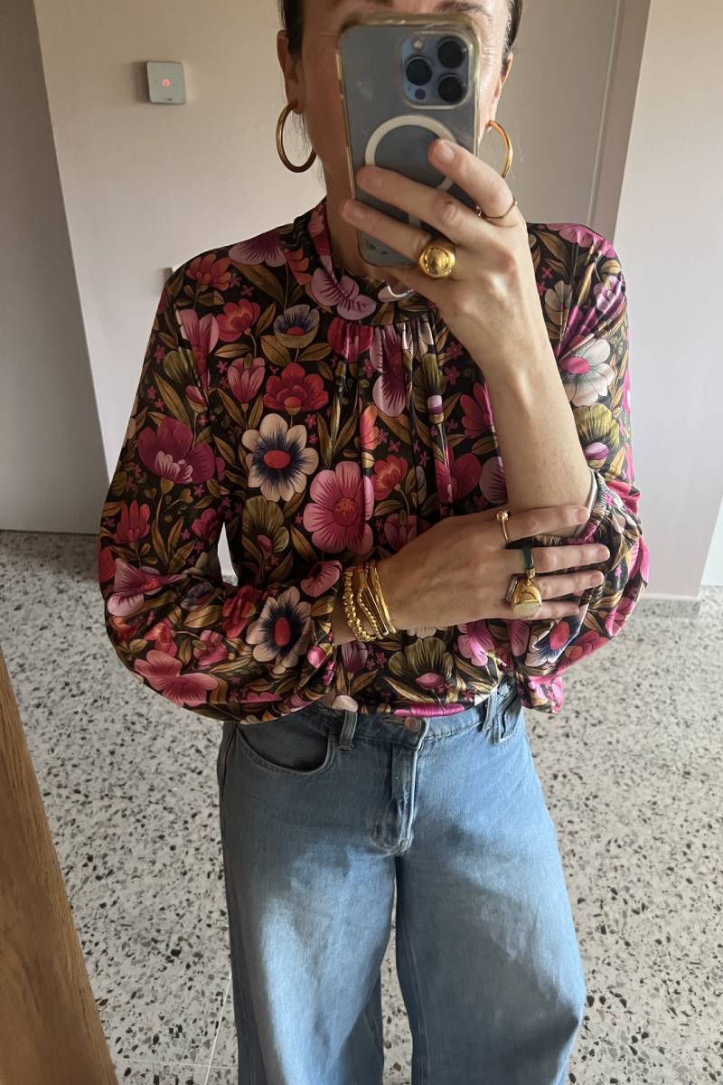 AMBER TOP VINTAGE PINK FLOWER PRINT