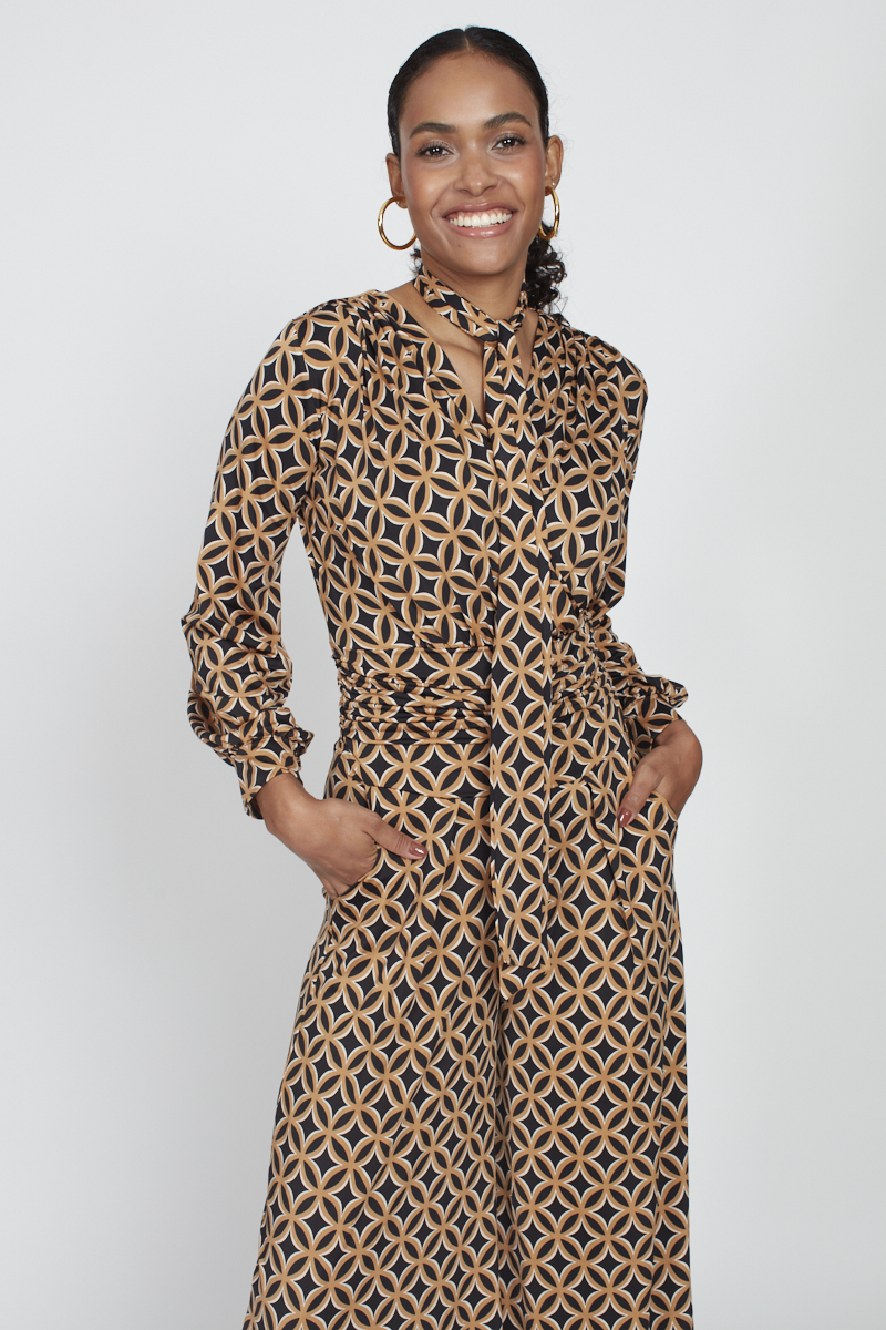 SHARON JUMPSUIT GEO BROWN PRINT