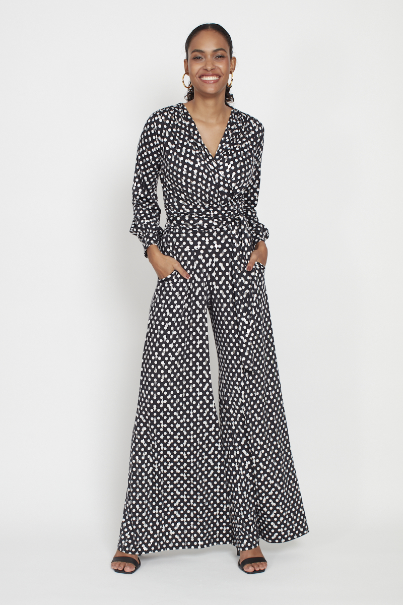 SHARON JUMPSUIT POLKA METALLIC BLACK DOT