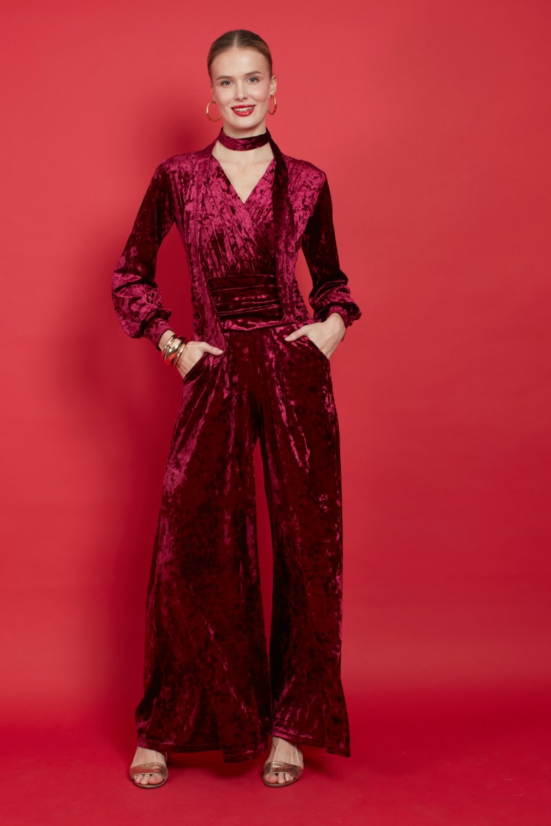 SHARON JUMPSUIT BORDEAUX VELVET