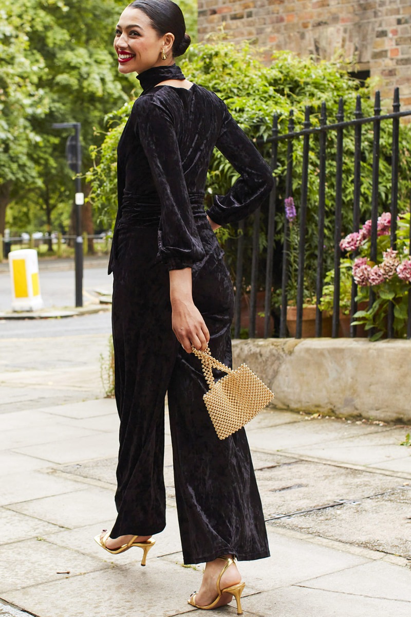 SHARON JUMPSUIT VELVET BLACK PRINT