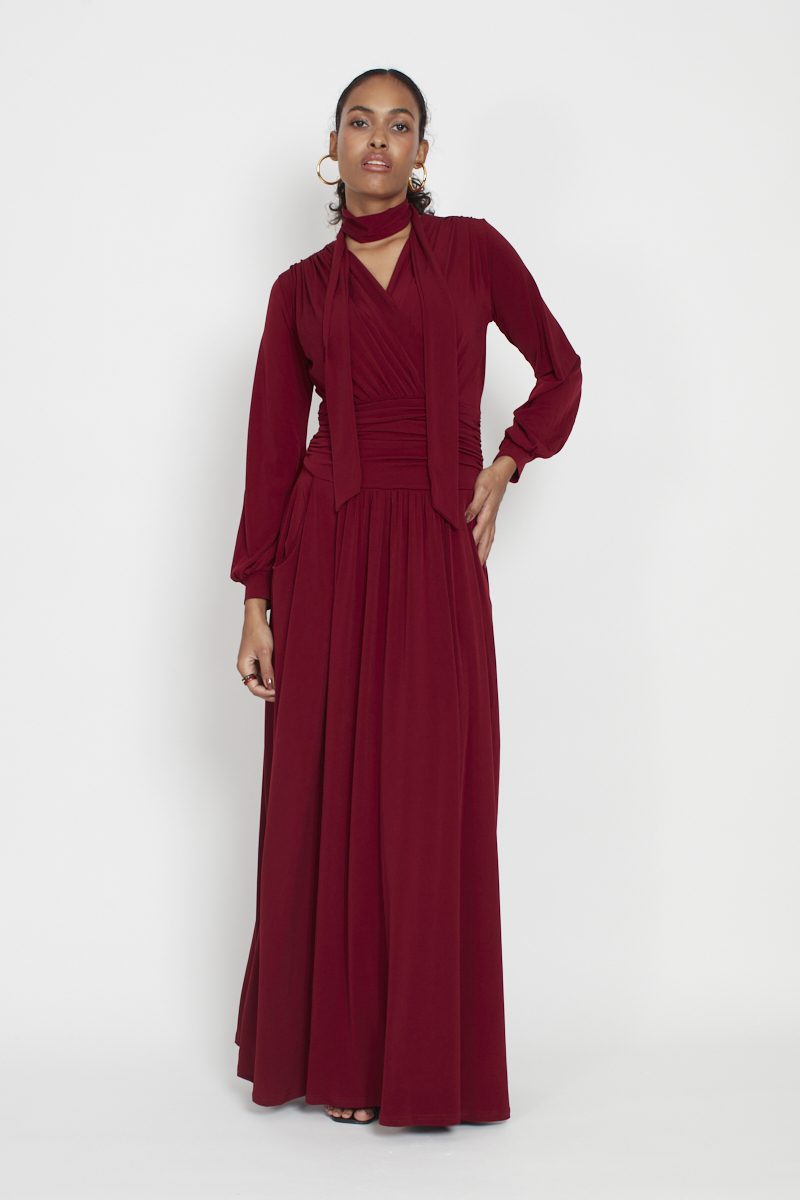 SHARON MAXI DRESS BORDEAUX BLOCK 