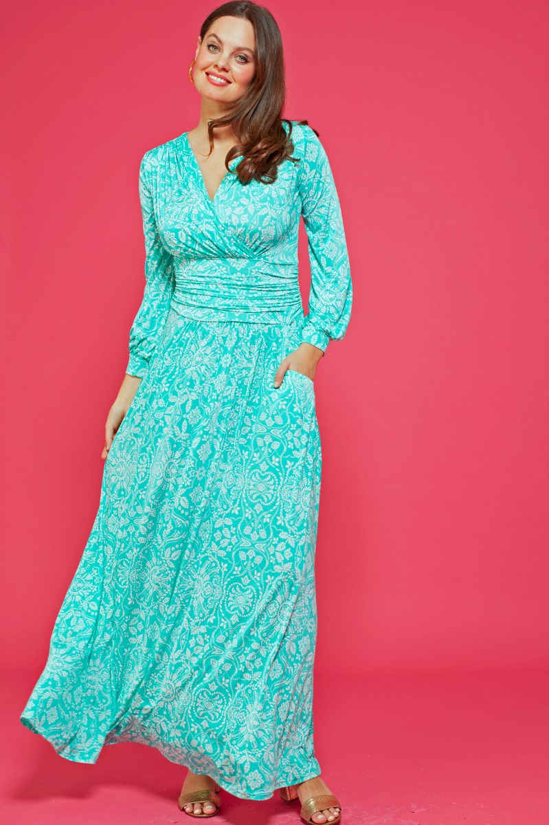 SHARON MAXI DRESS ELBA AQUA PRINT