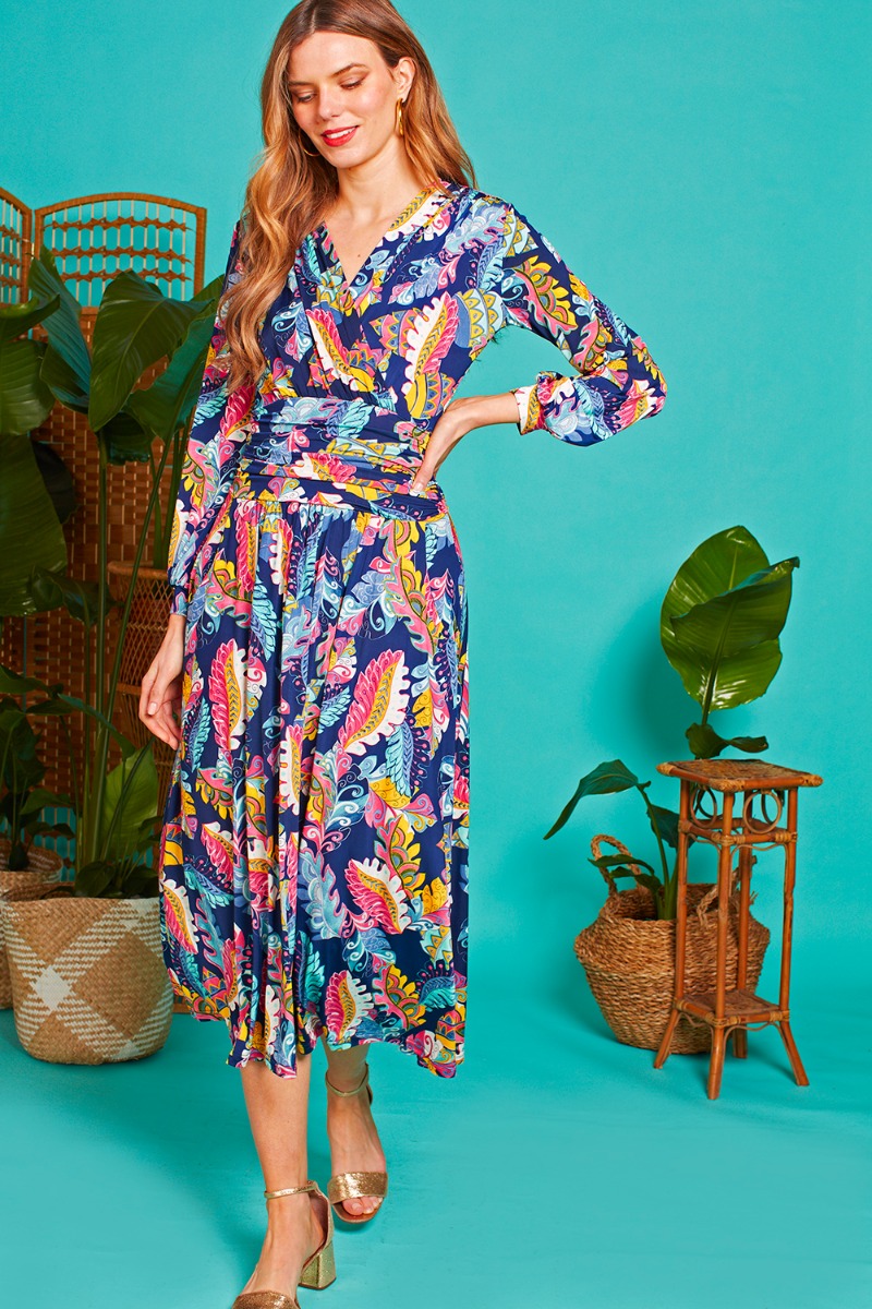 SHARON MIDI DRESS LEAF NAVY