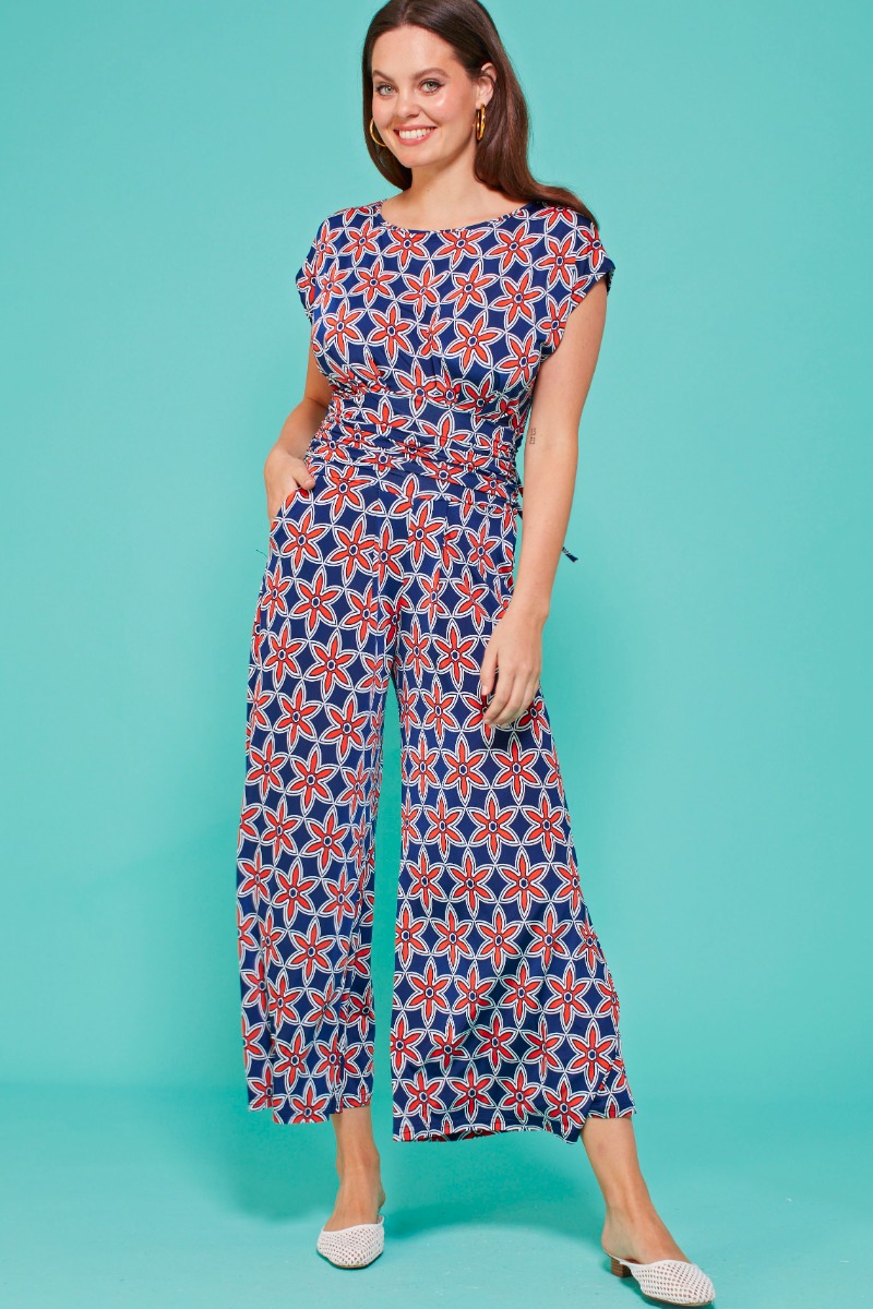 Orange print jumpsuit top