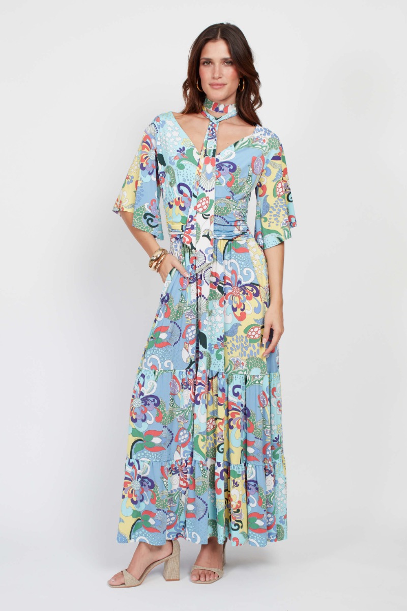TILLY MAXI BLUE BARDOT PRINT