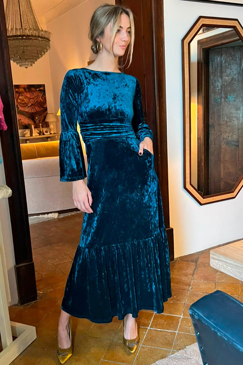 YANA MAXI DRESS VELVET TEAL PRINT