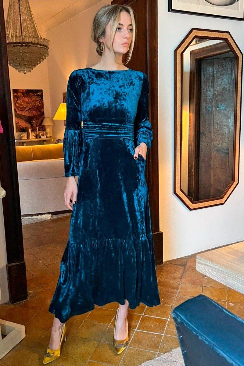 YANA MAXI DRESS VELVET TEAL PRINT