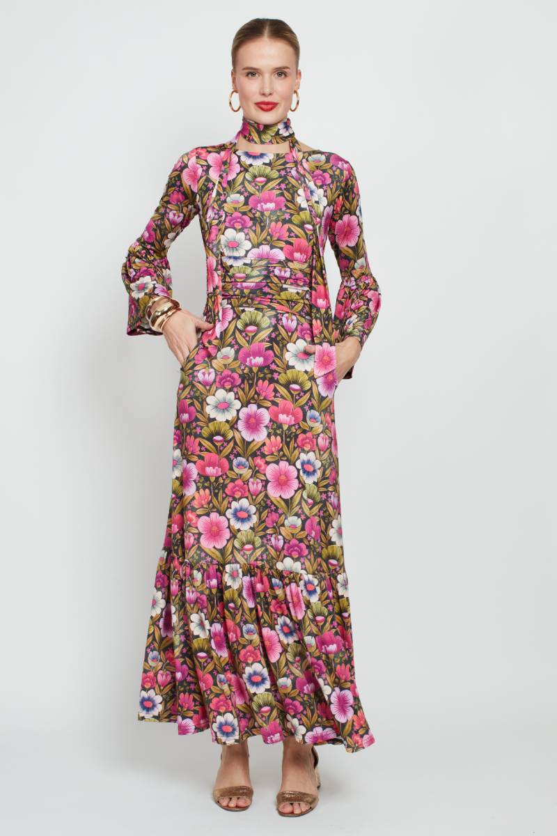 YANA MAXI DRESS VINTAGE PINK FLOWER PRINT